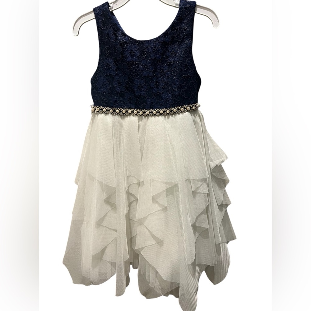 American Princess Blue and Cream Embellished Formal Dress